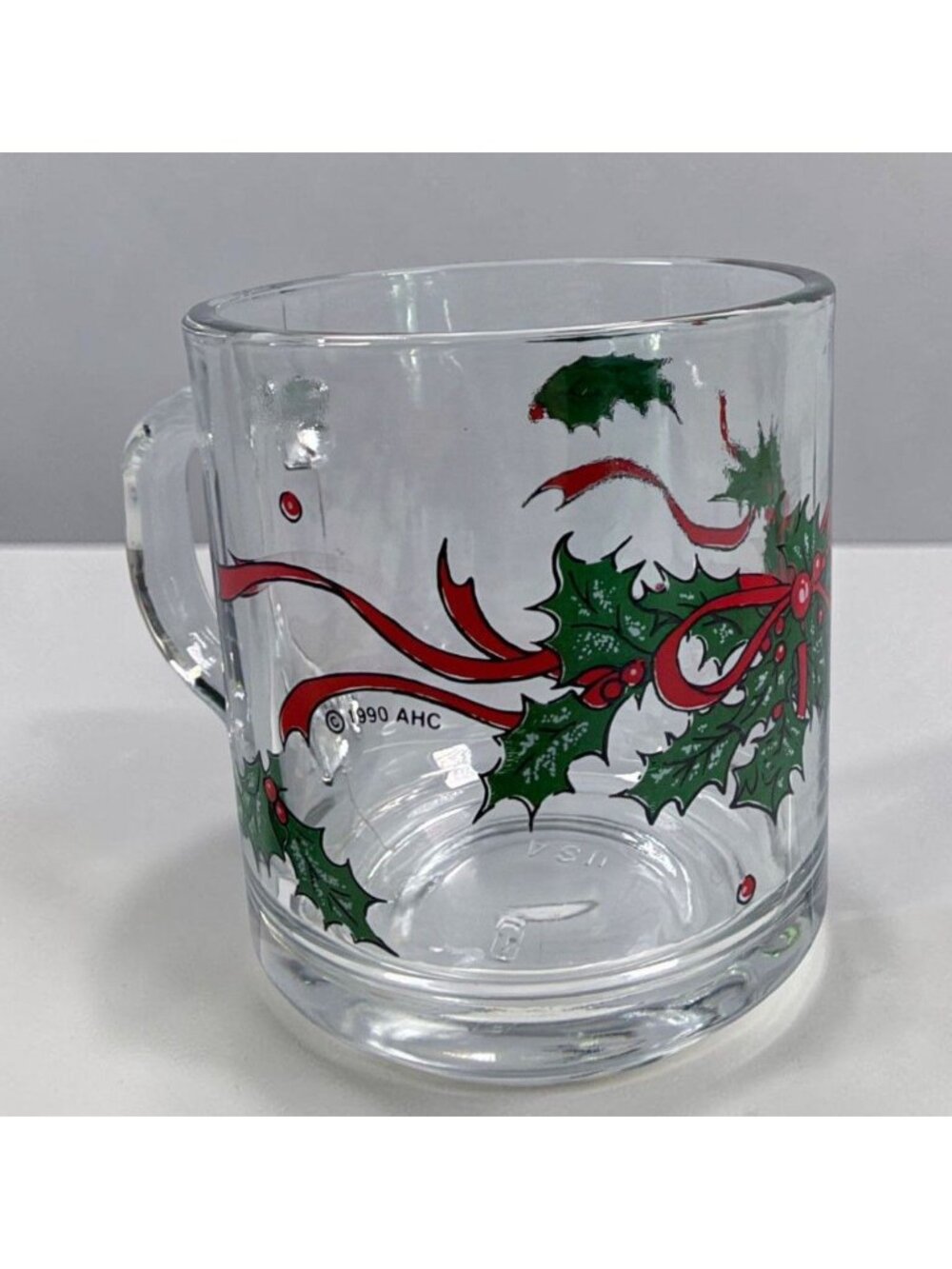 Vintage Christmas Holly Coffee Mug Anchor Hocking 90s Cocoa Tea Cup